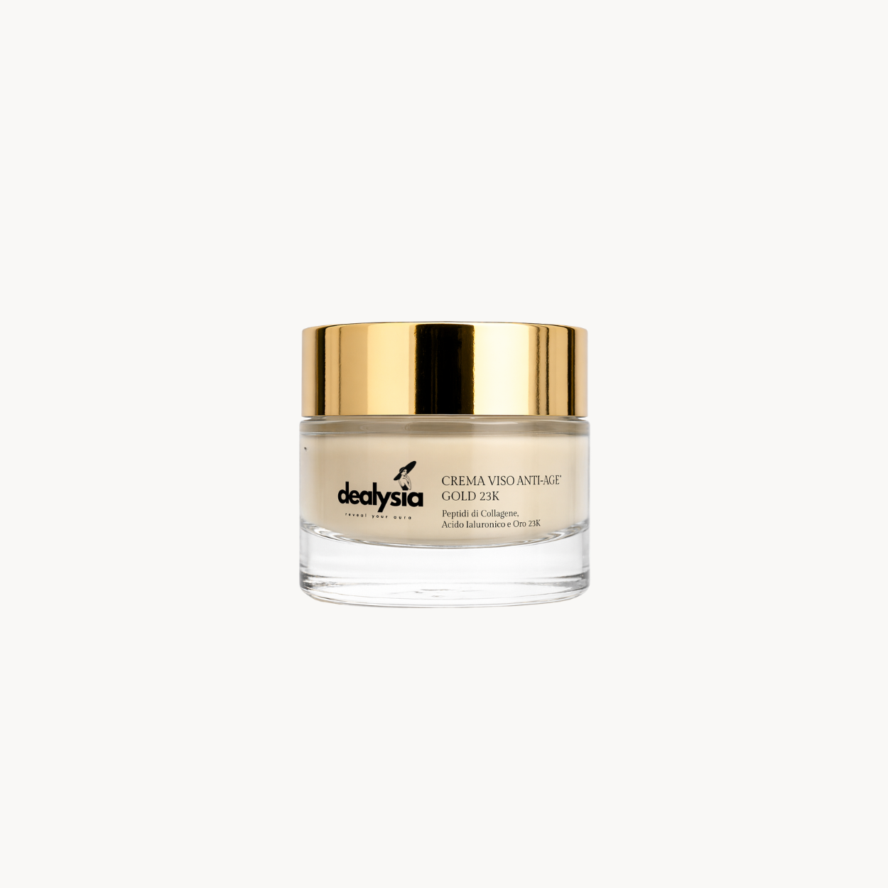 Crema Viso Anti-Age Illuminante Rimpolpante con Peptidi di Collagene, Acido Ialuronico e Oro 23K 50ml