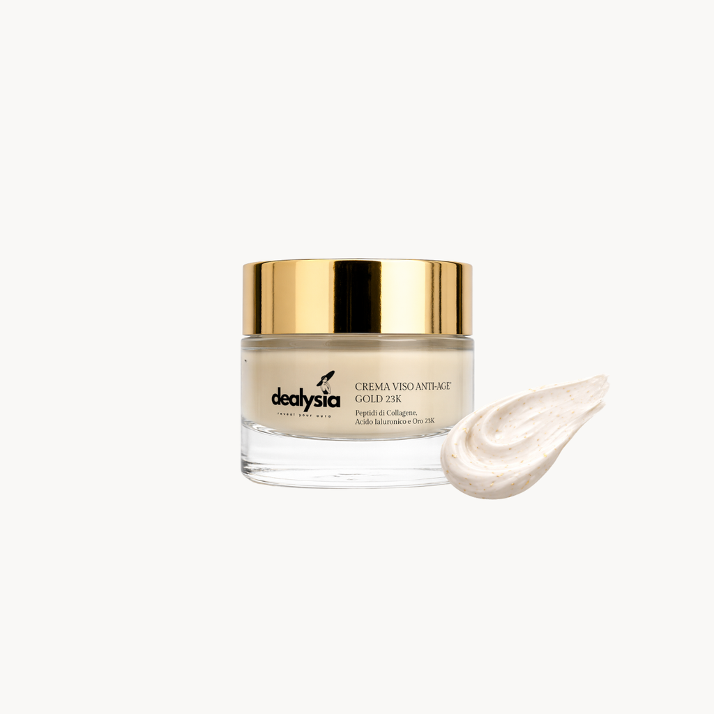 Crema Viso Anti-Age Illuminante Rimpolpante con Peptidi di Collagene, Acido Ialuronico e Oro 23K 50ml