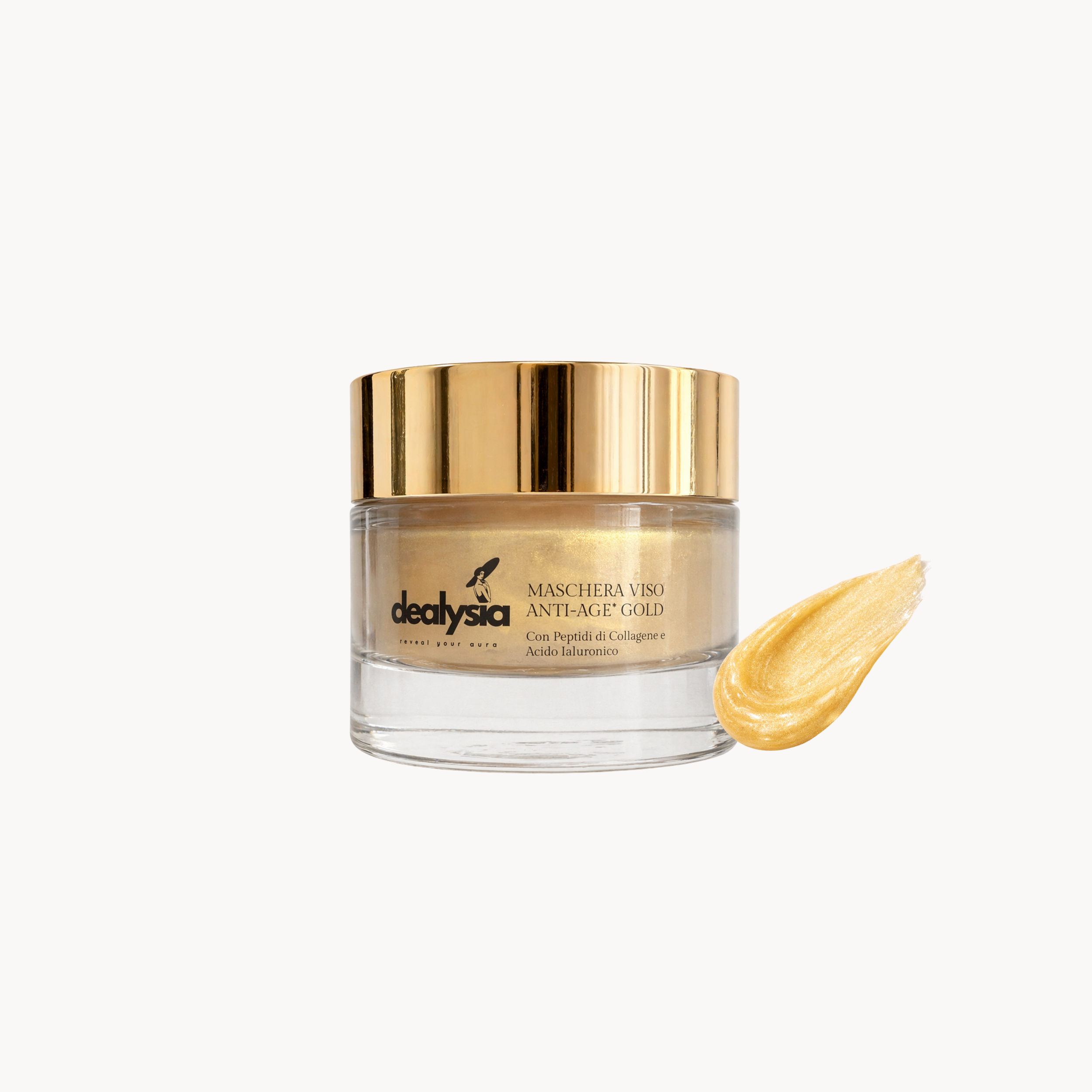 Maschera Viso Anti-Age Gold Idratante e Rimpolpante Pelle Matura e Spenta con Acido Ialuronico & Peptidi Biomimetici 50ml