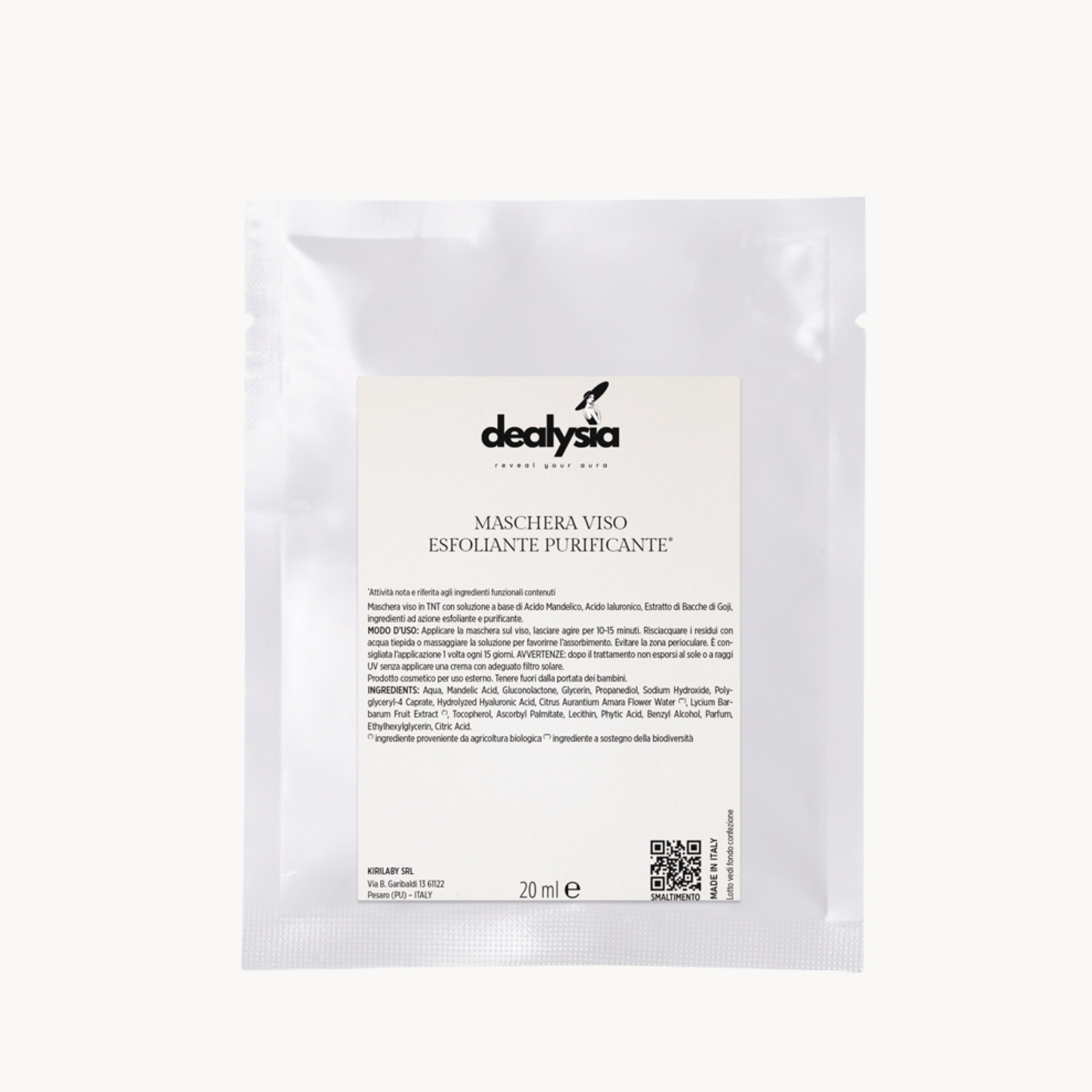Maschera Monouso Esfoliante Purificante con Acido Ialuronico e Estratto di Bacche di Goji Bio 20ml